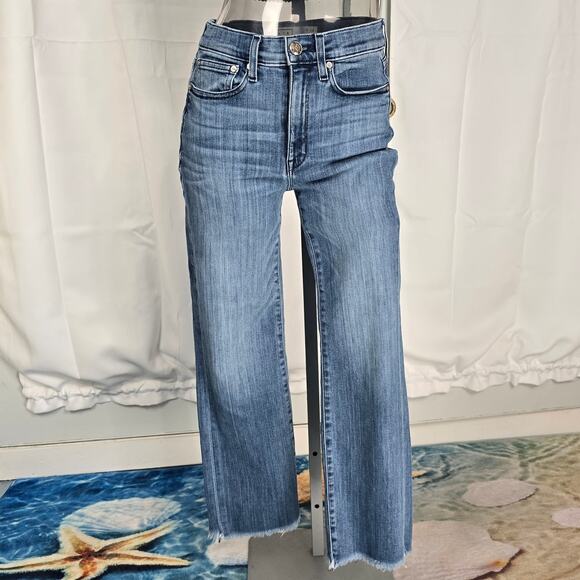 AYR The Bomb Pop Straight Leg Raw Hem High Rise Denim Blue Jeans Size 28 - Picture 4 of 16